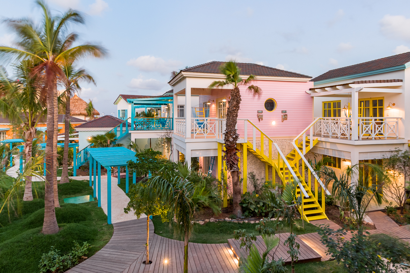 Colorful casitas at Boardwalk Boutique Hotel