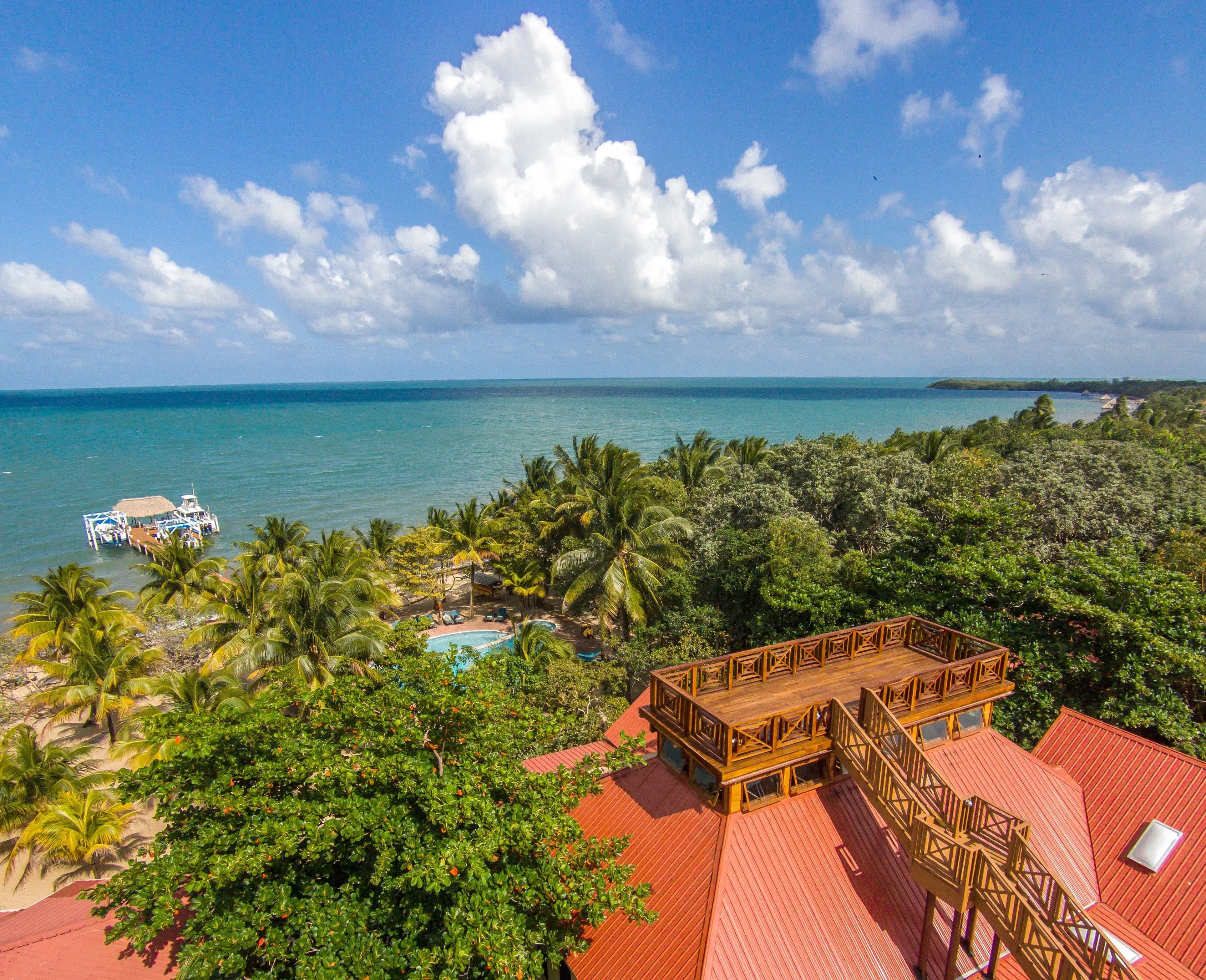 Hamanasi Resort aerial view with Caribbean Sea